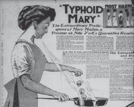 Мэри Маллон в роли «Тифозной Мэри» в местной газете той эпохи. 

